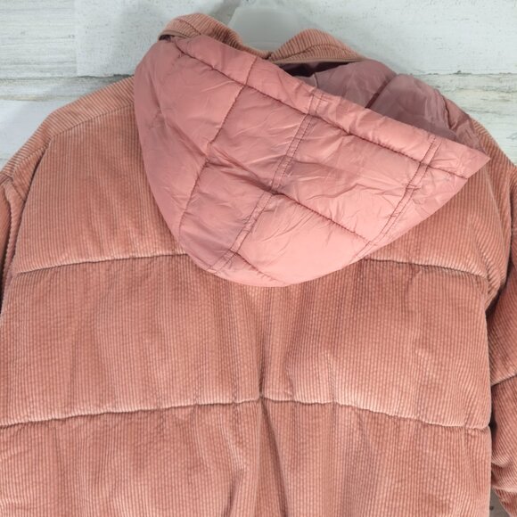 AMERICAN EAGLE PINK CORDUROY PUFFER JACKET WOMEN'S XL HOODED FULL ZIP POCKETS - Picture 9 of 16